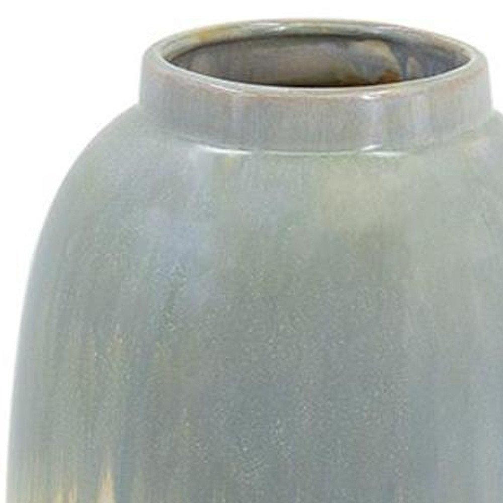 16" Blue And Cream Reactive Glaze Ceramic Cylinder Table Vase HomeRoots