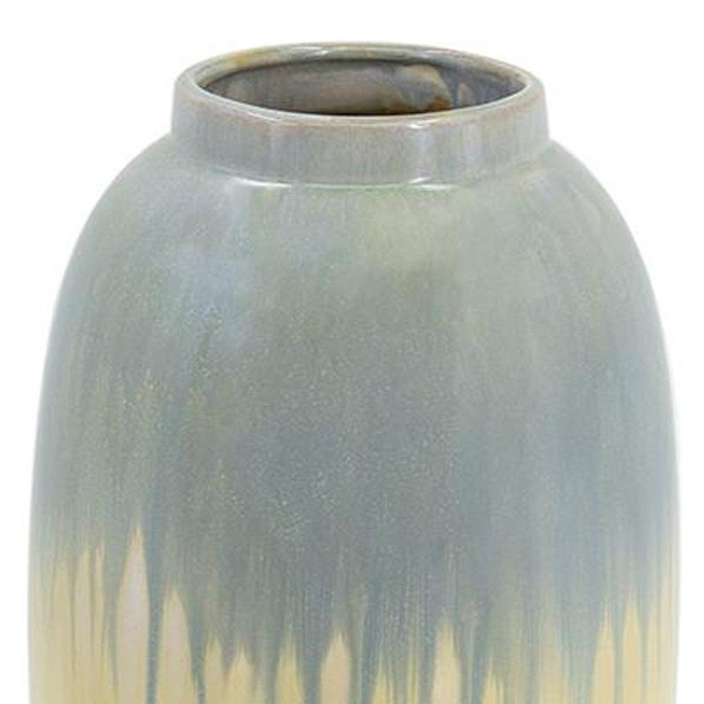 16" Blue And Cream Reactive Glaze Ceramic Cylinder Table Vase HomeRoots