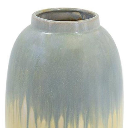 16" Blue And Cream Reactive Glaze Ceramic Cylinder Table Vase HomeRoots