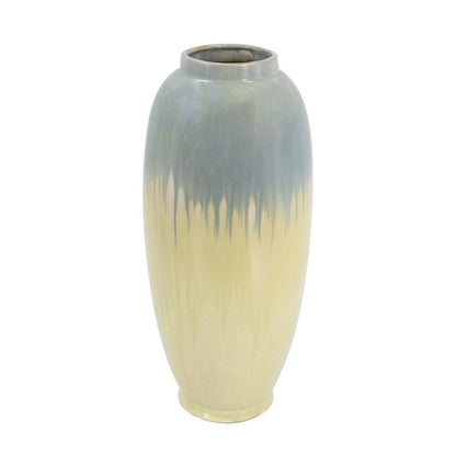 16" Blue And Cream Reactive Glaze Ceramic Cylinder Table Vase HomeRoots