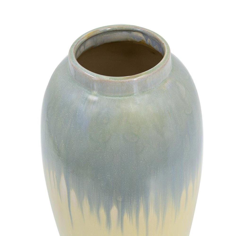16" Blue And Cream Reactive Glaze Ceramic Cylinder Table Vase HomeRoots