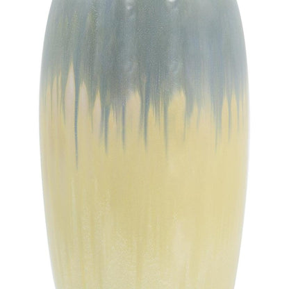16" Blue And Cream Reactive Glaze Ceramic Cylinder Table Vase HomeRoots