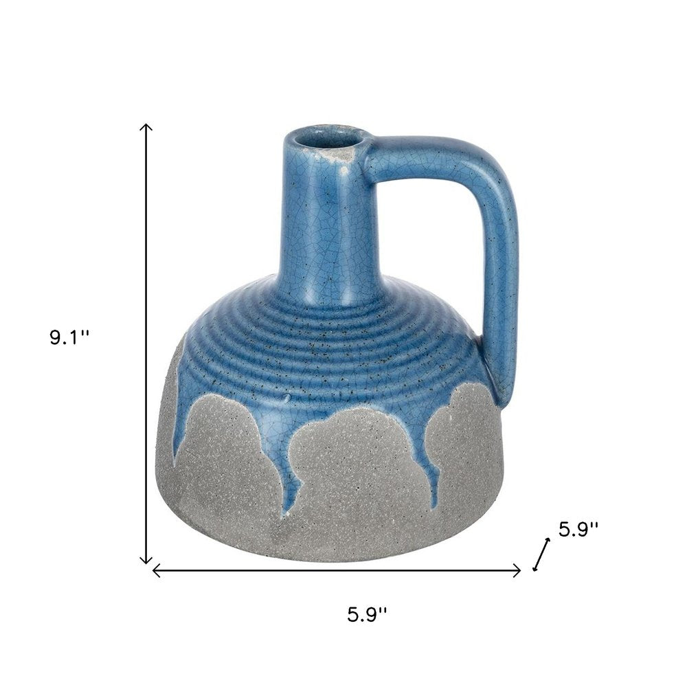9" Blue And Gray Ceramic Urn Jug Vase HomeRoots
