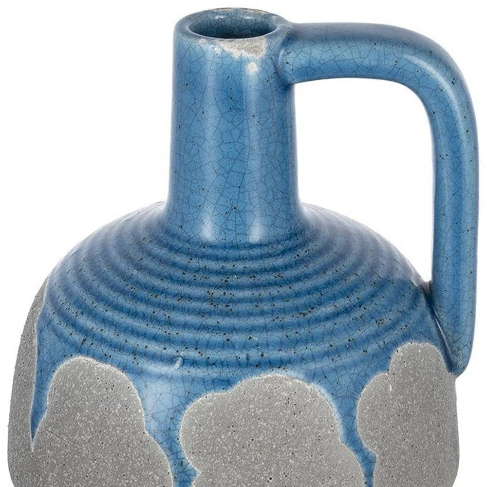 9" Blue And Gray Ceramic Urn Jug Vase HomeRoots