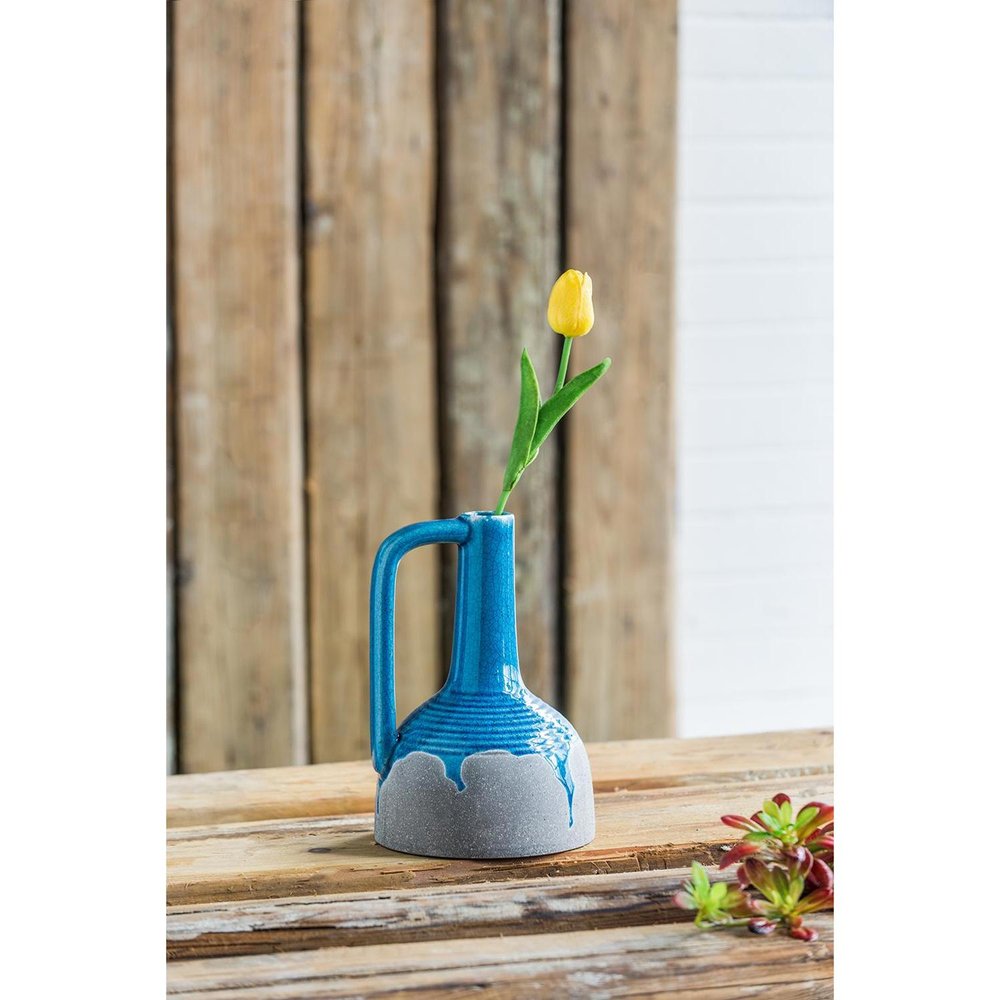 9" Blue And Gray Ceramic Urn Jug Vase HomeRoots