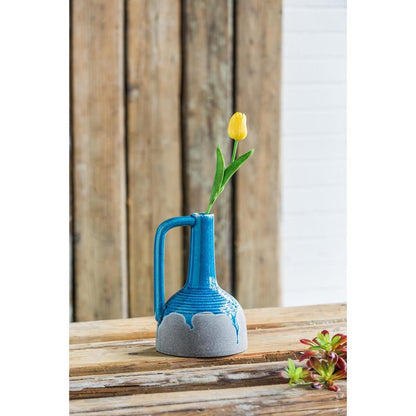 9" Blue And Gray Ceramic Urn Jug Vase HomeRoots