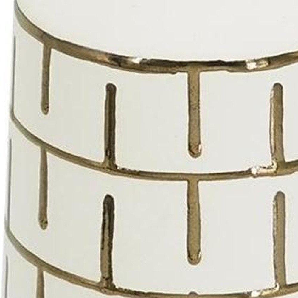 12" Ivory And Gold Geometric Cylindrical Ceramic Table Vase HomeRoots