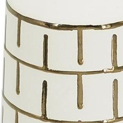 12" Ivory And Gold Geometric Cylindrical Ceramic Table Vase HomeRoots