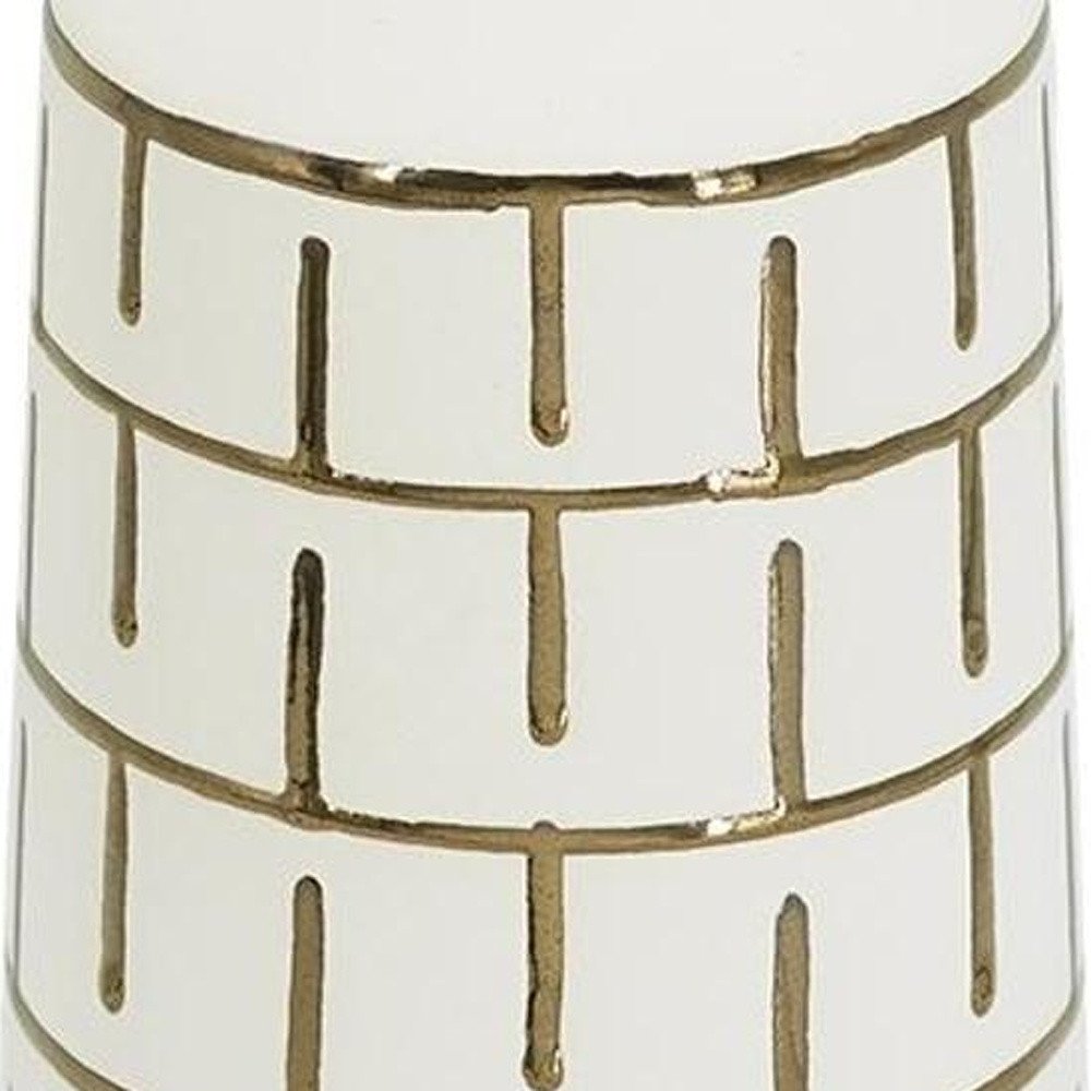 12" Ivory And Gold Geometric Cylindrical Ceramic Table Vase HomeRoots