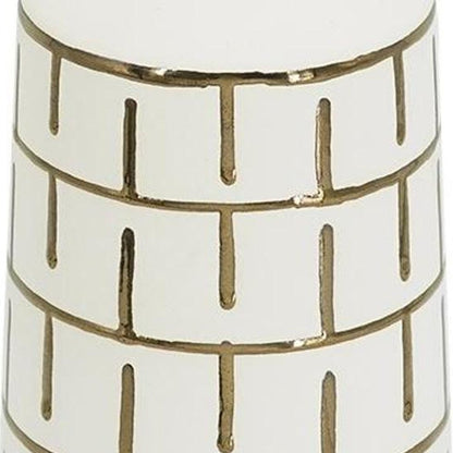 12" Ivory And Gold Geometric Cylindrical Ceramic Table Vase HomeRoots