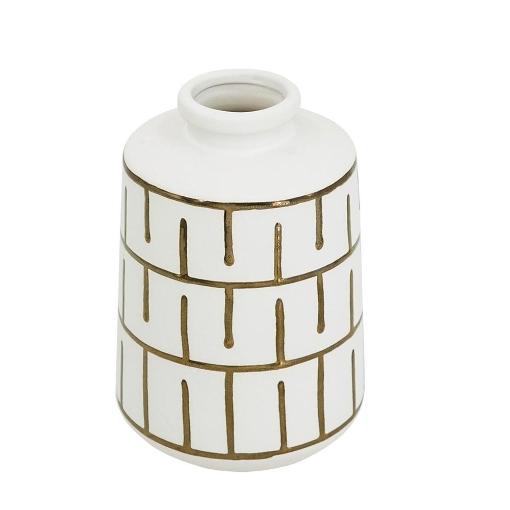 9" Ivory And Gold Geometric Round Ceramic Table Vase HomeRoots