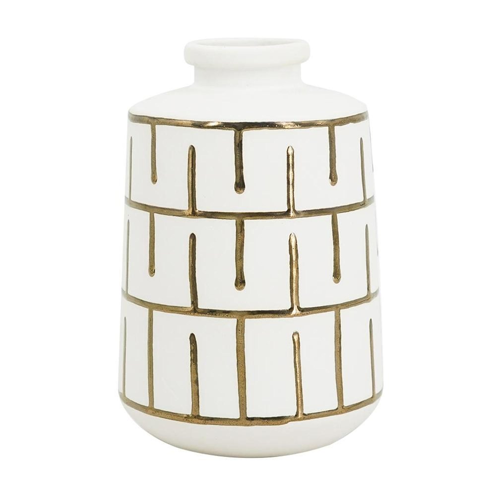 9" Ivory And Gold Geometric Round Ceramic Table Vase HomeRoots
