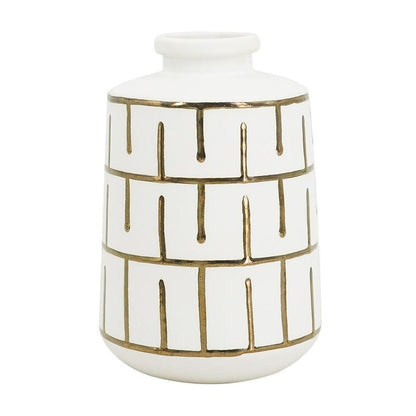 9" Ivory And Gold Geometric Round Ceramic Table Vase HomeRoots