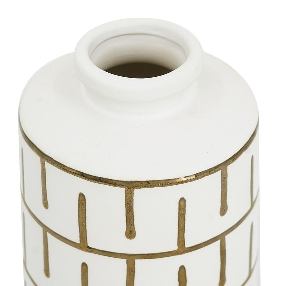 9" Ivory And Gold Geometric Round Ceramic Table Vase HomeRoots