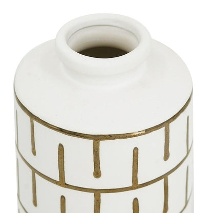 9" Ivory And Gold Geometric Round Ceramic Table Vase HomeRoots