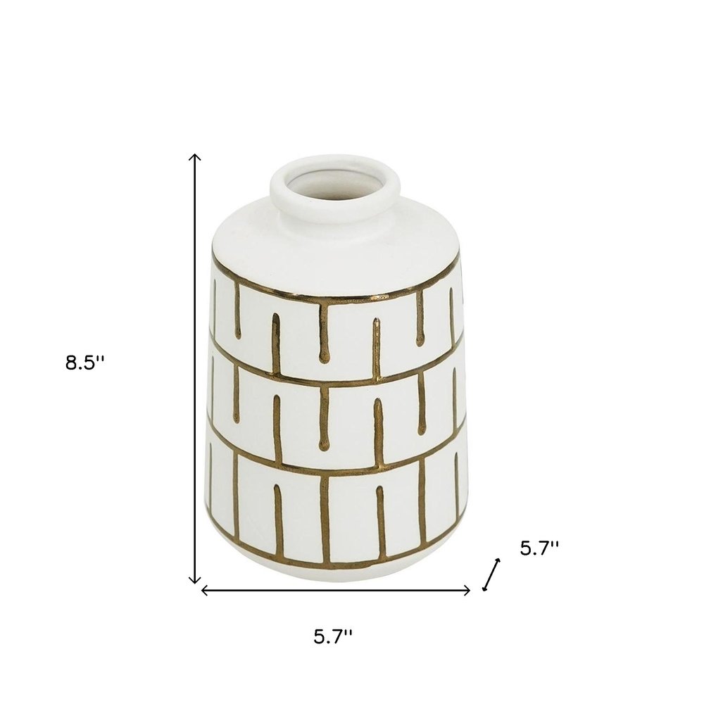 9" Ivory And Gold Geometric Round Ceramic Table Vase HomeRoots
