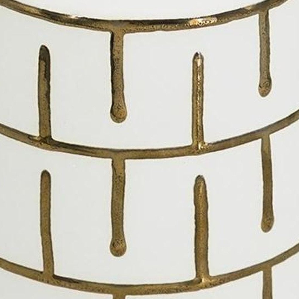 9" Ivory And Gold Geometric Round Ceramic Table Vase HomeRoots