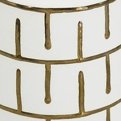 9" Ivory And Gold Geometric Round Ceramic Table Vase HomeRoots