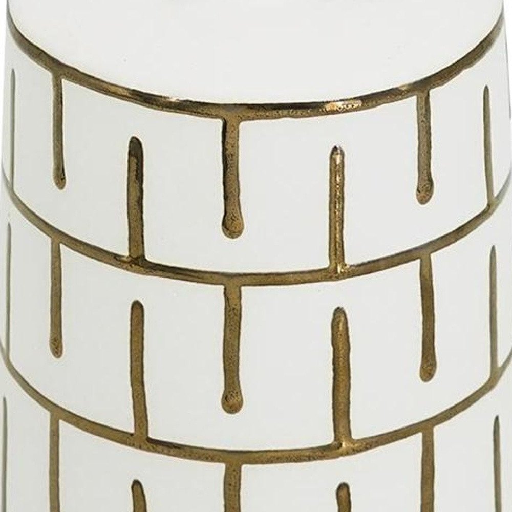 9" Ivory And Gold Geometric Round Ceramic Table Vase HomeRoots