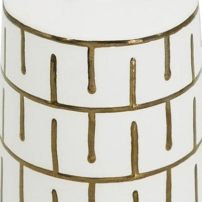 9" Ivory And Gold Geometric Round Ceramic Table Vase HomeRoots