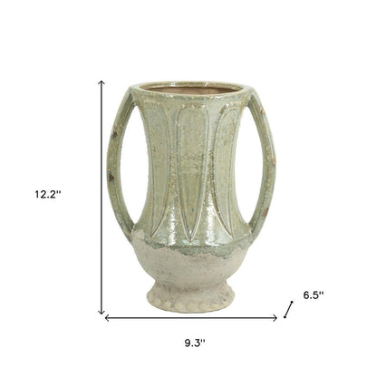 12" Sage And Ivory Amphora Ceramic Table Vase HomeRoots
