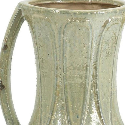 12" Sage And Ivory Amphora Ceramic Table Vase HomeRoots