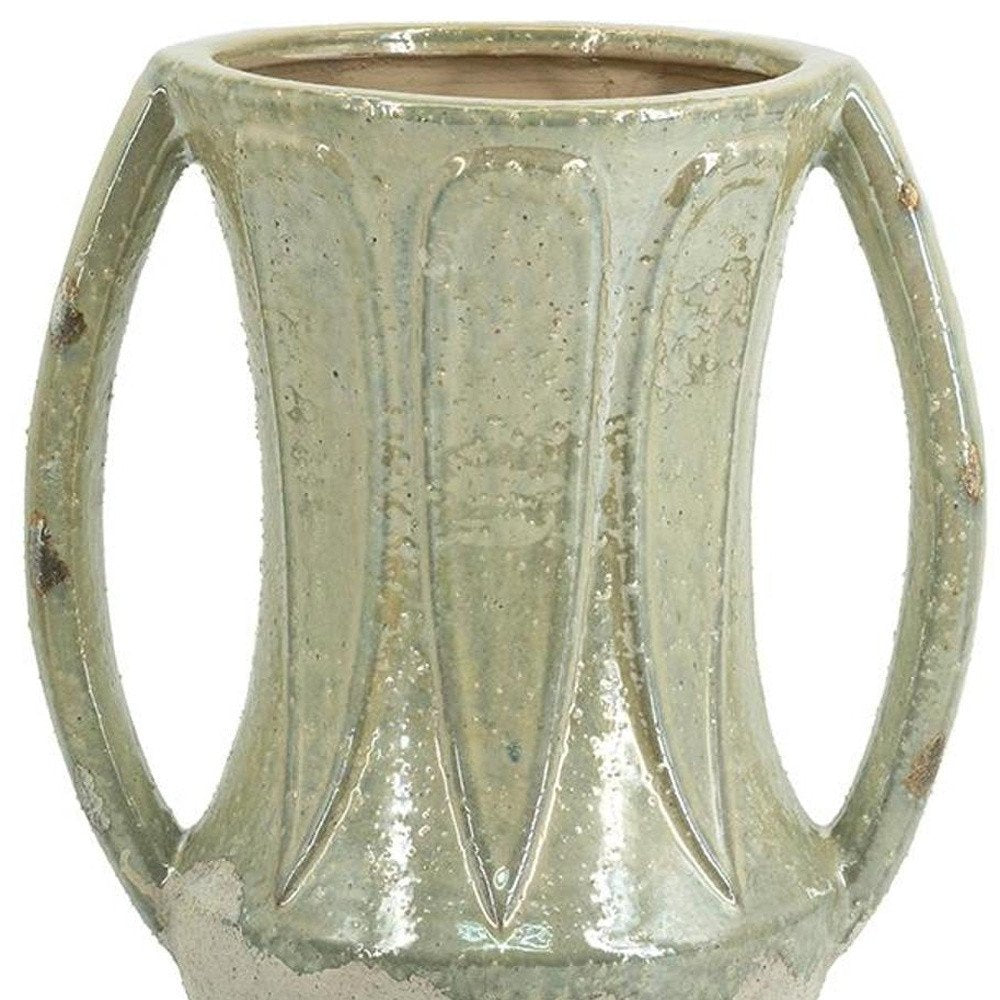 12" Sage And Ivory Amphora Ceramic Table Vase HomeRoots