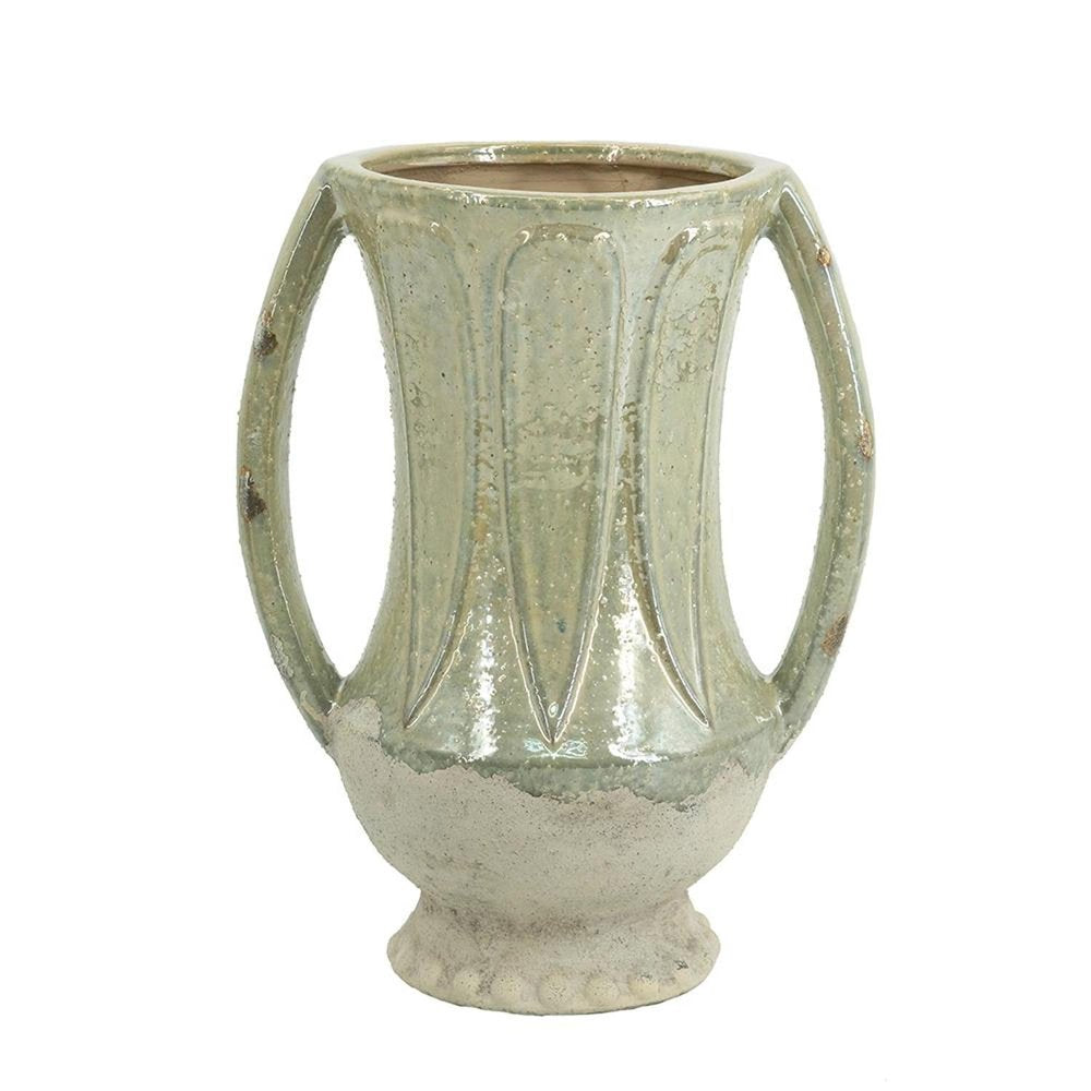12" Sage And Ivory Amphora Ceramic Table Vase HomeRoots