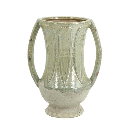 12" Sage And Ivory Amphora Ceramic Table Vase HomeRoots