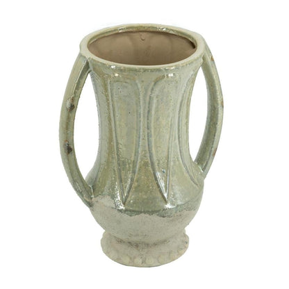 12" Sage And Ivory Amphora Ceramic Table Vase HomeRoots