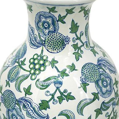 19" White Blue And Green Floral Urn Porcelain Table Vase HomeRoots