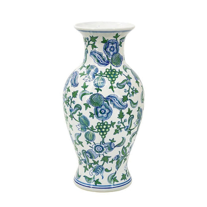 19" White Blue And Green Floral Urn Porcelain Table Vase HomeRoots