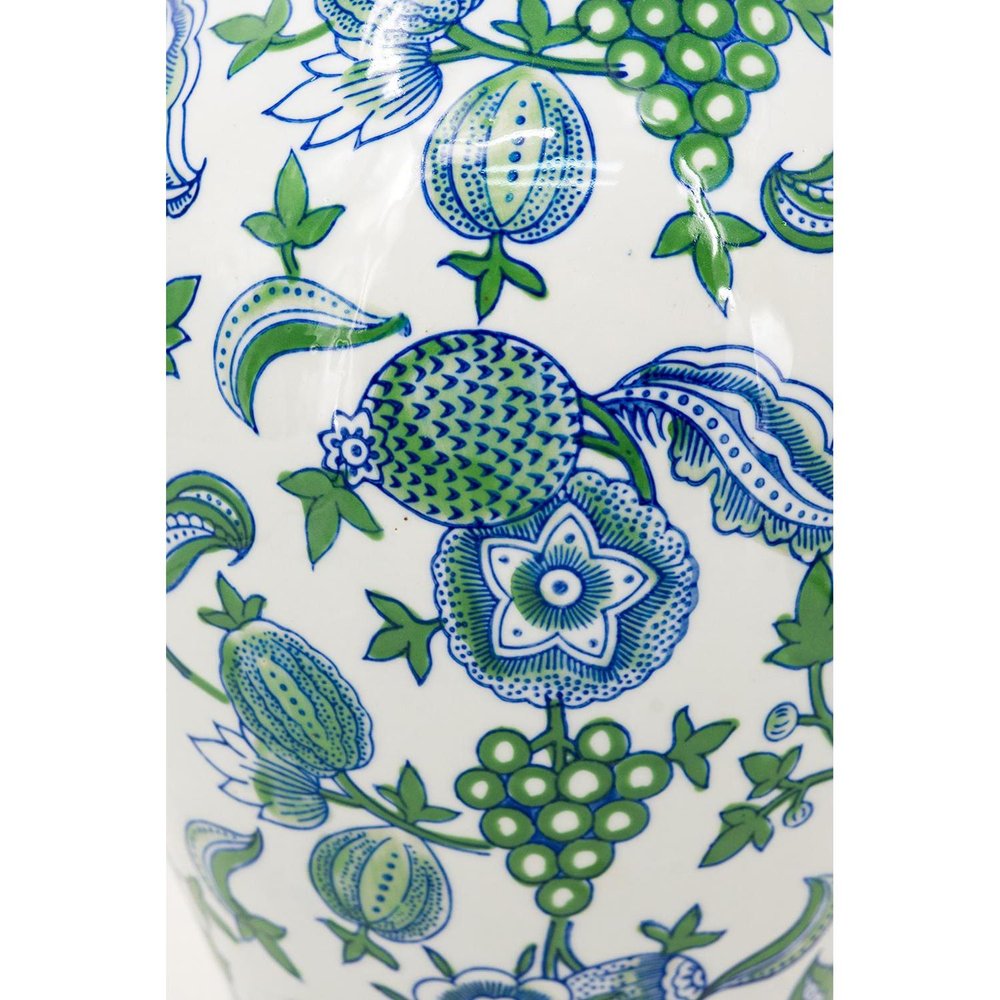 19" White Blue And Green Floral Urn Porcelain Table Vase HomeRoots