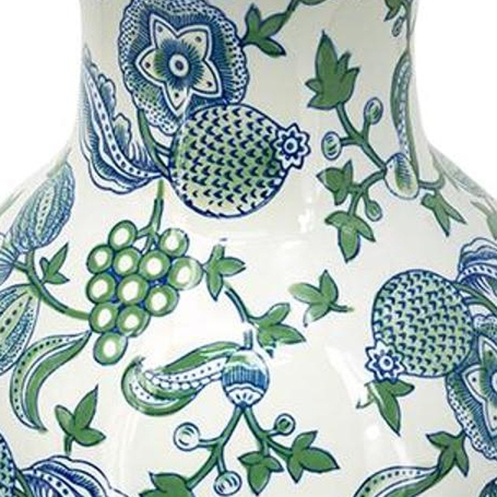 19" White Blue And Green Floral Urn Porcelain Table Vase HomeRoots