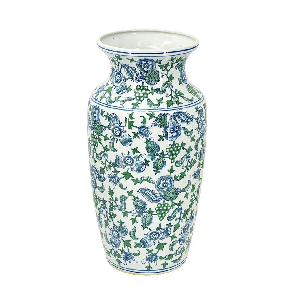 24" White Blue And Green And White Chinoiserie Porcelain Table Vase HomeRoots