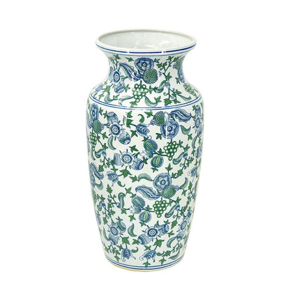 24" White Blue And Green And White Chinoiserie Porcelain Table Vase HomeRoots