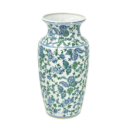 24" White Blue And Green And White Chinoiserie Porcelain Table Vase HomeRoots