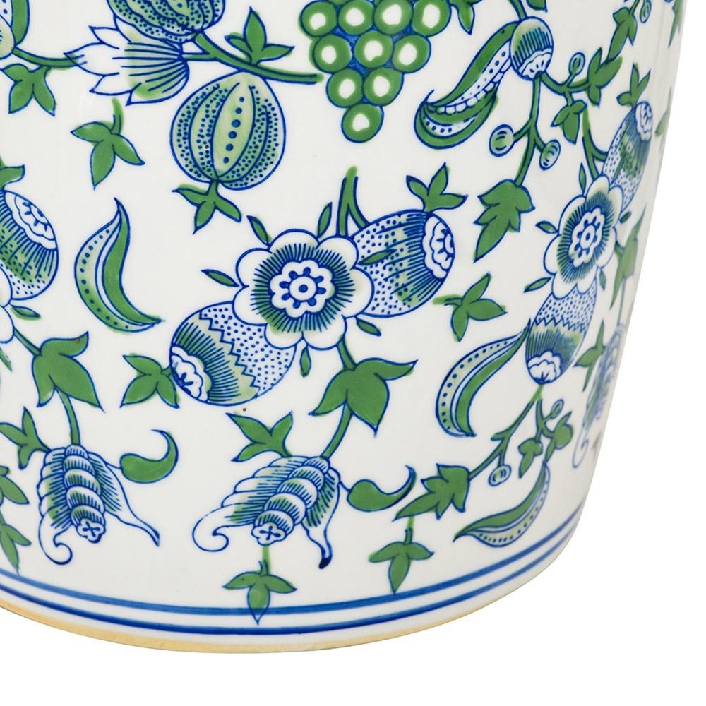 24" White Blue And Green And White Chinoiserie Porcelain Table Vase HomeRoots