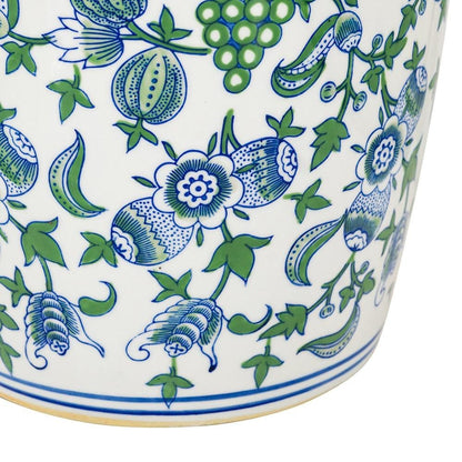 24" White Blue And Green And White Chinoiserie Porcelain Table Vase HomeRoots