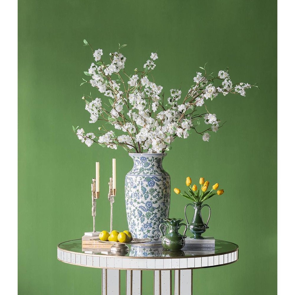 24" White Blue And Green And White Chinoiserie Porcelain Table Vase HomeRoots