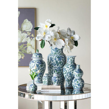 24" White Blue And Green And White Chinoiserie Porcelain Table Vase HomeRoots