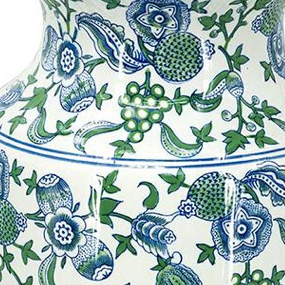 24" White Blue And Green And White Chinoiserie Porcelain Table Vase HomeRoots
