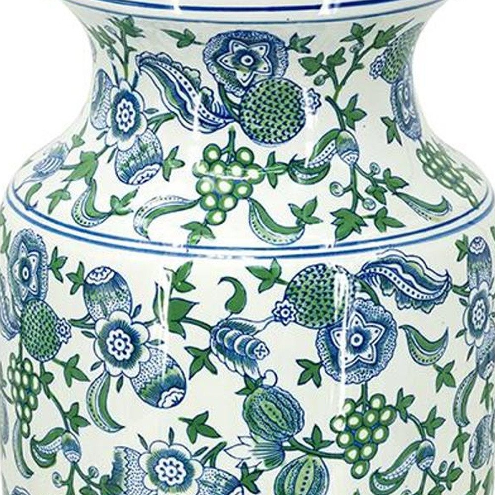 24" White Blue And Green And White Chinoiserie Porcelain Table Vase HomeRoots