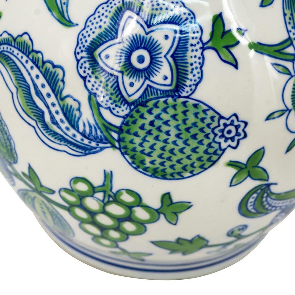 13" White Blue And Green Chinoiserie Porcelain Wavy Gourd Table Vase HomeRoots