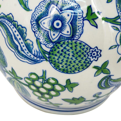 13" White Blue And Green Chinoiserie Porcelain Wavy Gourd Table Vase HomeRoots