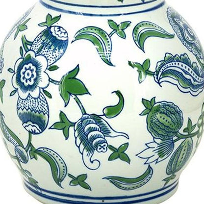 13" White Blue And Green Chinoiserie Porcelain Wavy Gourd Table Vase HomeRoots