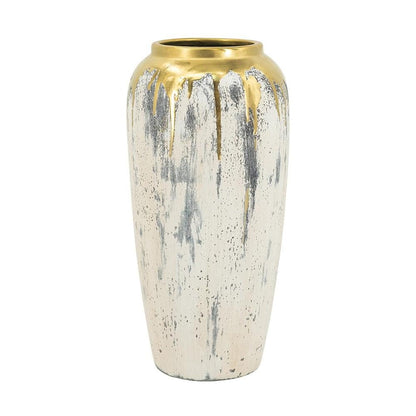 14" Gray Ivory And Gold Modern Abstract Ceramic Table Vase HomeRoots