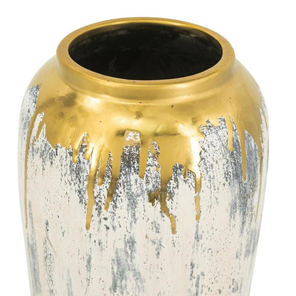 14" Gray Ivory And Gold Modern Abstract Ceramic Table Vase HomeRoots