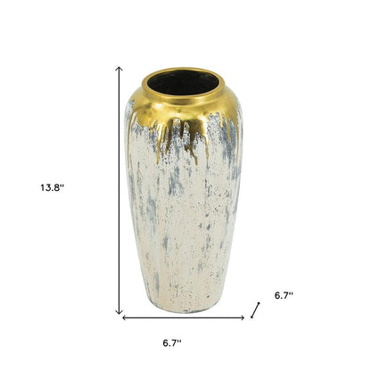 14" Gray Ivory And Gold Modern Abstract Ceramic Table Vase HomeRoots