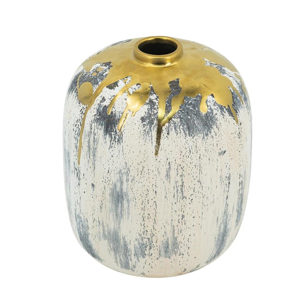 8" Gray Ivory And Gold Modern Abstract Ceramic Table Vase HomeRoots